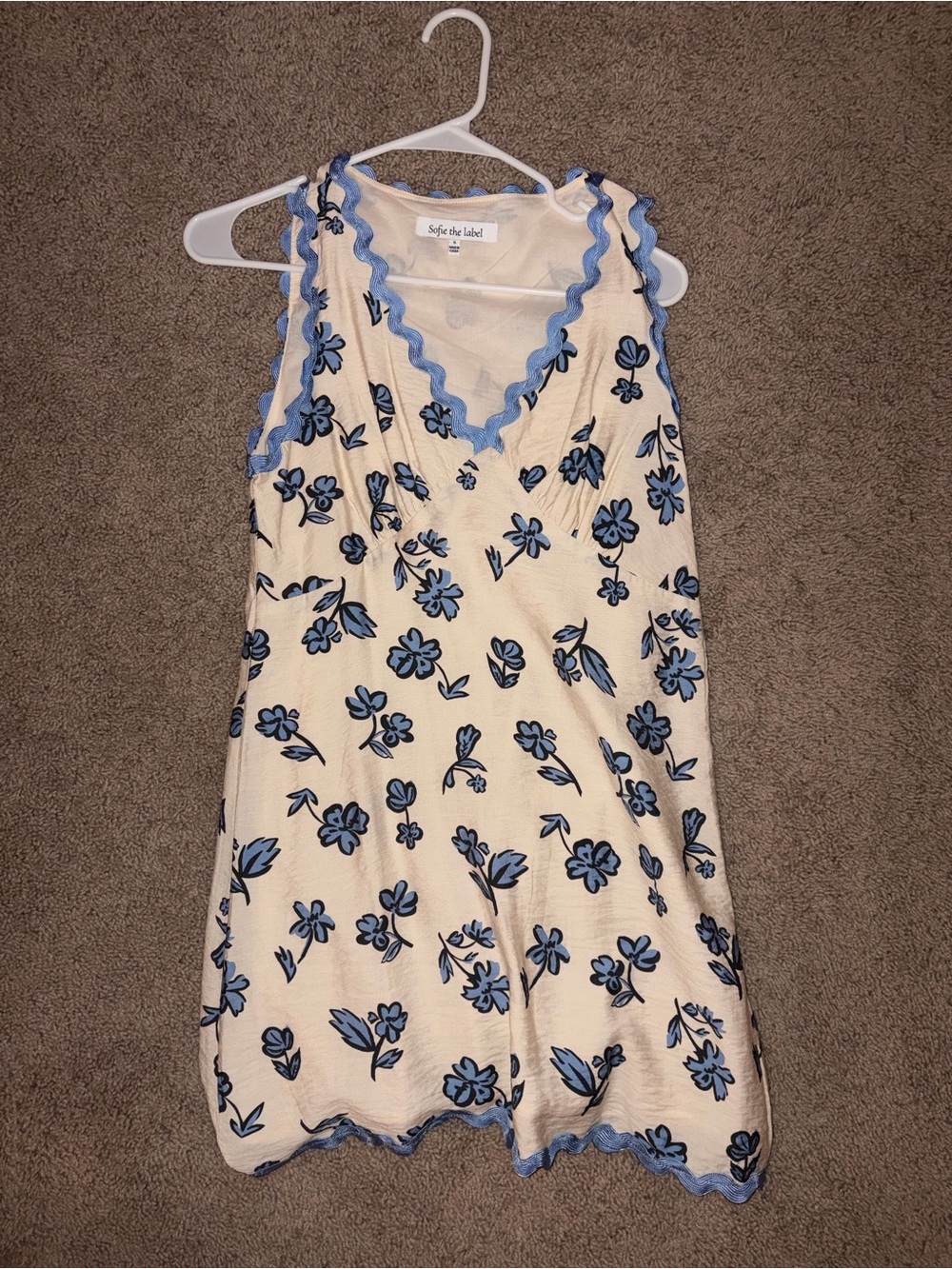 Softie the Label Cream Mini Dress with Blue Floral Trim